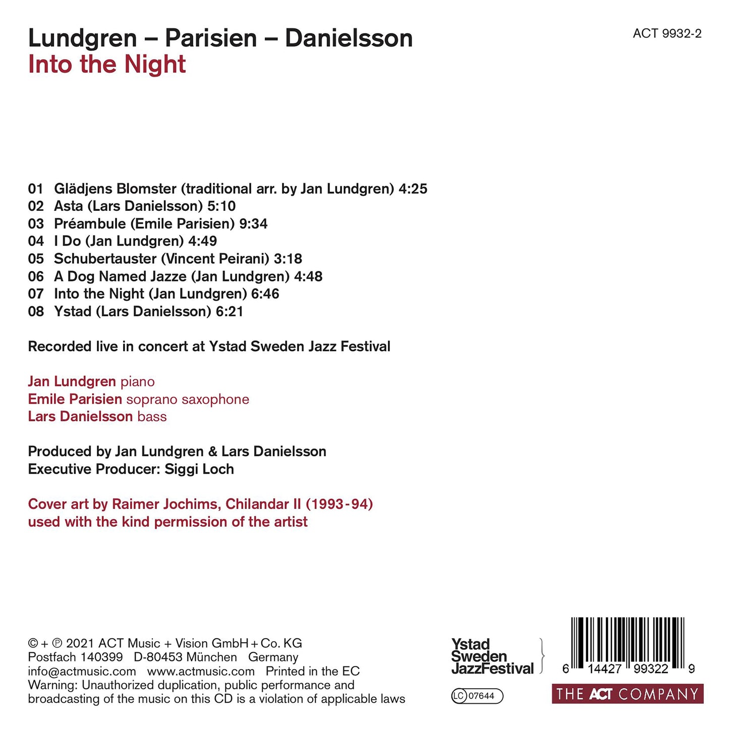 Jan Lundgren - Into the Night - CD