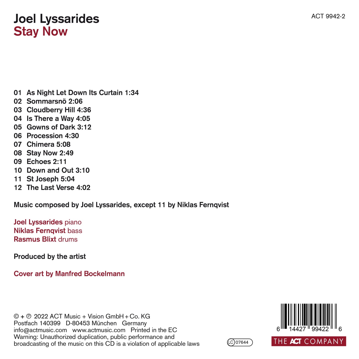 Joel Lyssarides - Stay Now CD